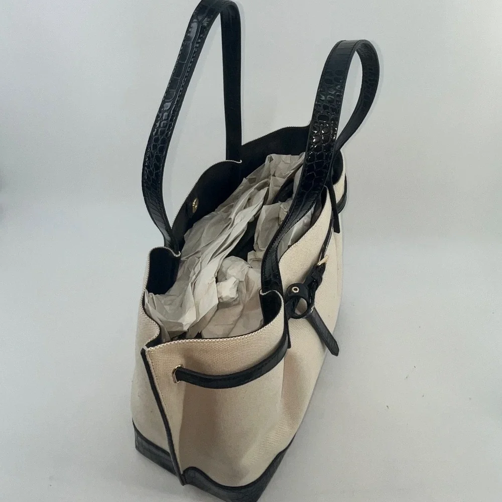 Michael Kors Emilia Large EW Tote Bag Black‎ Trim Canvas Designer Purse